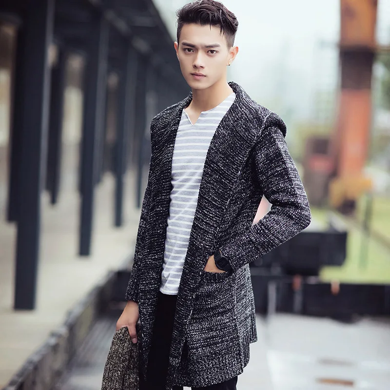 

In the fall and winter of 2015 new men long cardigan han edition men 's casual hooded sweater