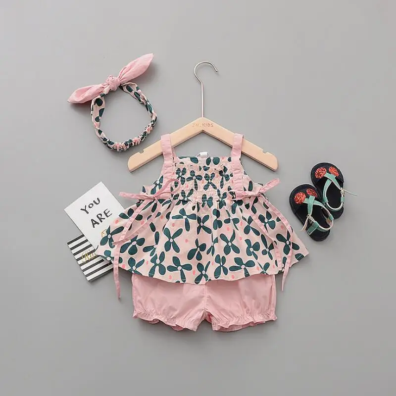Жилет с цветочным принтом + шорты комплект из 2 предметов для девочек комплекты