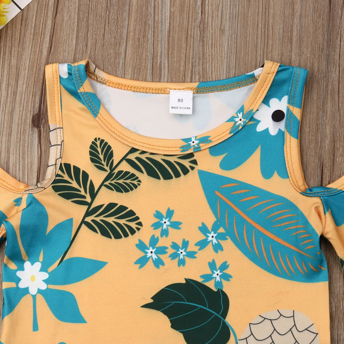 Одежда для малышей с цветочным рисунком девочек открытыми плечами футболки