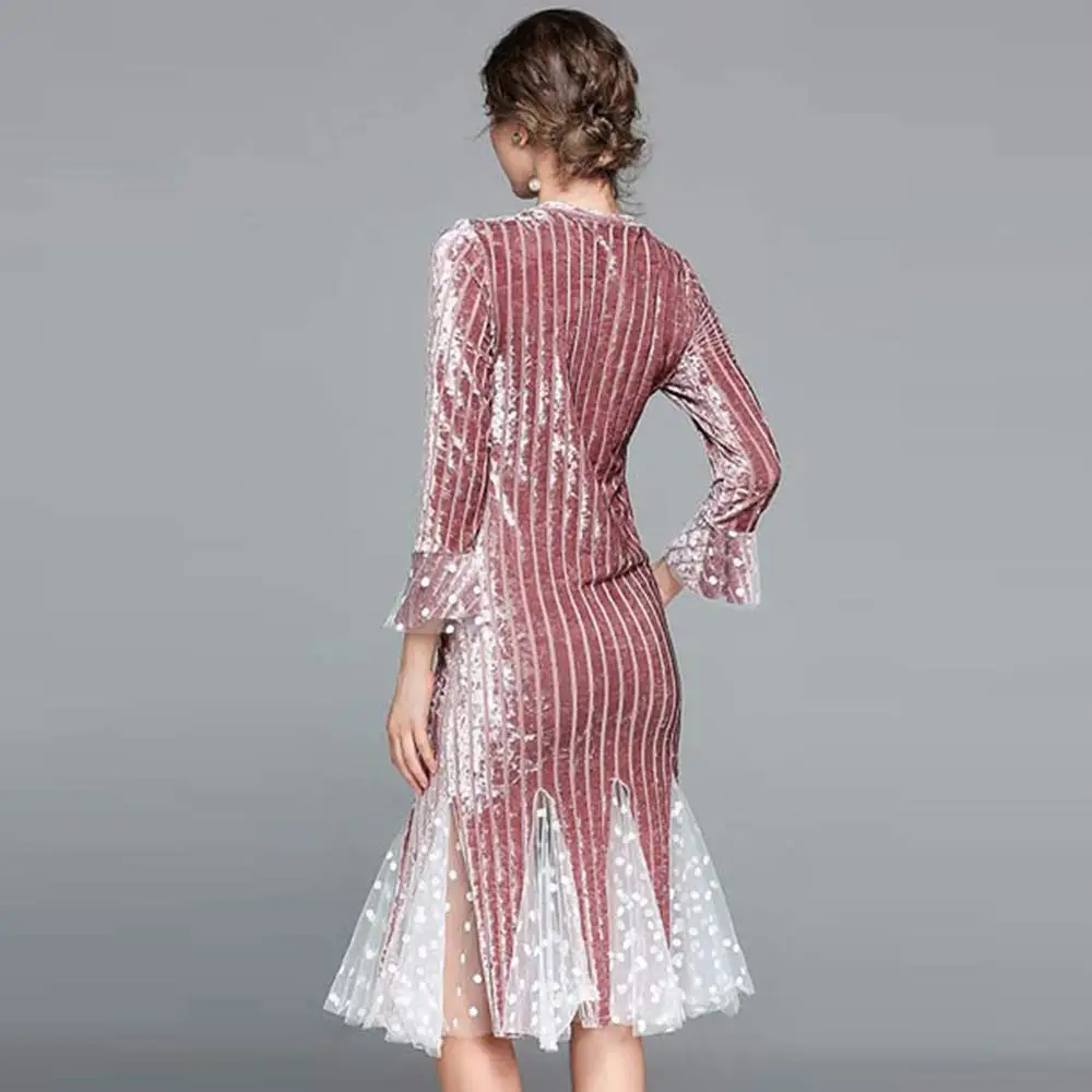 Модное весеннее новое бархатное женское вечернее платье с сетчатыми вставками