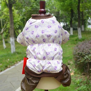 coffee and purple Зимний полиэстеровый теплый комбинезон для собак, Короткие Плюшевые пижамы для любителей домашних животных, одежда для щенков, кошек, костюмы для животных для маленьких собак, чихуахуа - Цвет: coffee and purple