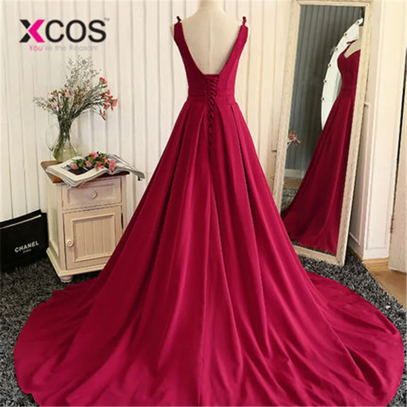 XCOS Free Shipping Burgundy Satin Long Bridesmaid Dresses 2018 New Fashion Wedding Party robe Formal dress | Свадьбы и торжества