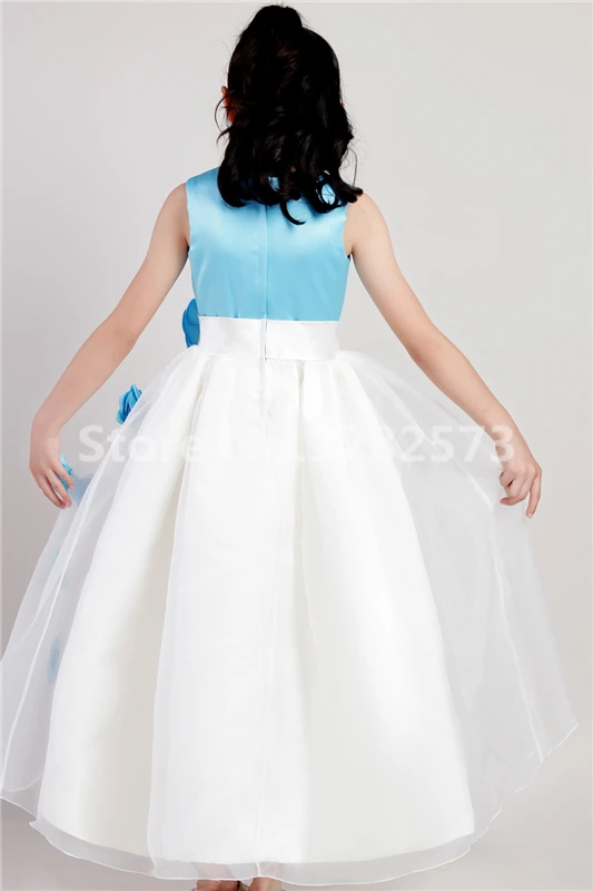 Голубой атласной Платья для девочек на свадьбу дешевые простой первый причастия