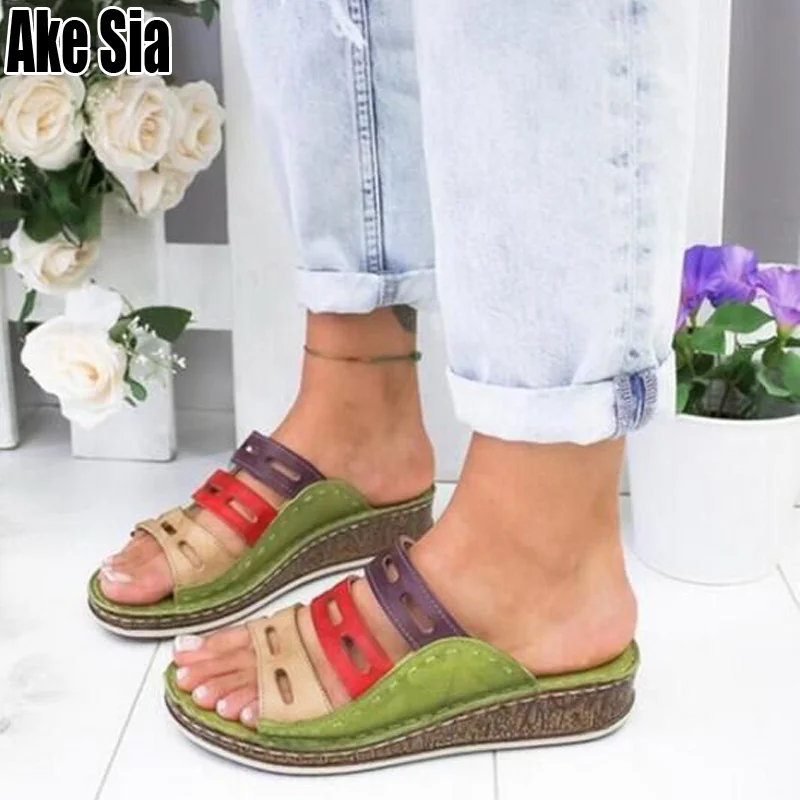 Новинка женские сандалии в римском стиле летние босоножки на низкой танкетке