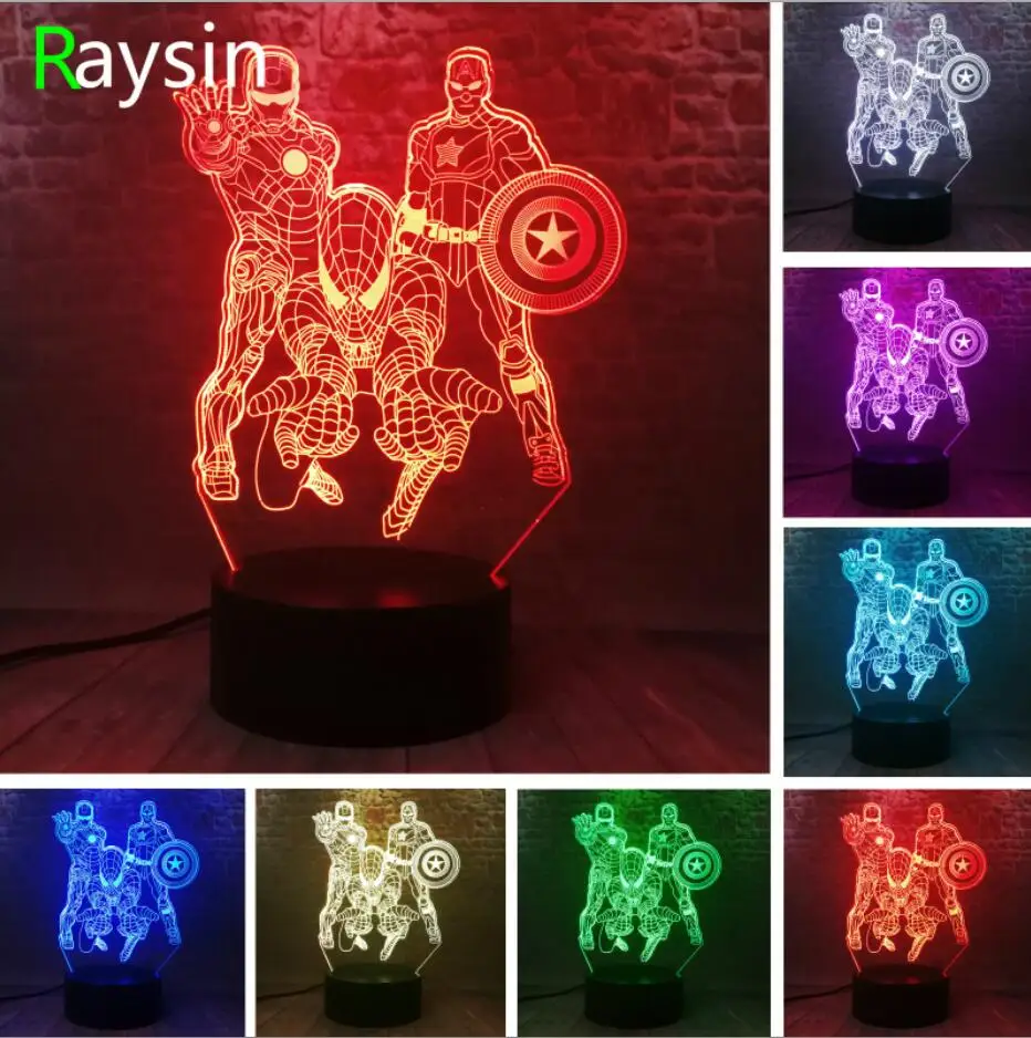 Style 2 Amroe 3D Marvel Heroes ночные светильники для детей 7 цветов светодиодный Иллюзия спальня настольная лампа Человек-паук Капитан Америка, Железный человек подарки - Испускаемый цвет: Style 2