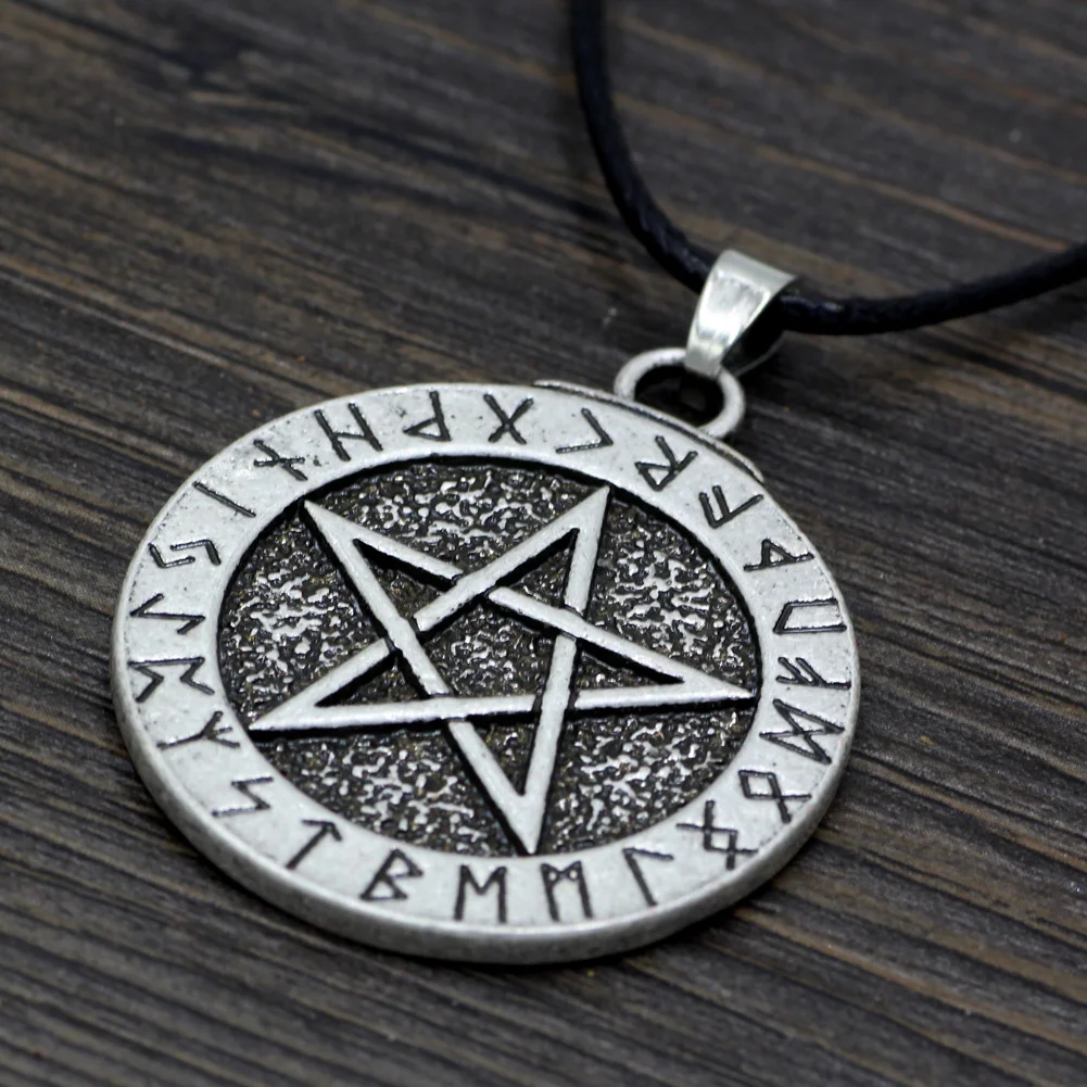 Скандинавский викингов большая РУНИЧЕСКАЯ пятиконечная Оловянная подвеска ~