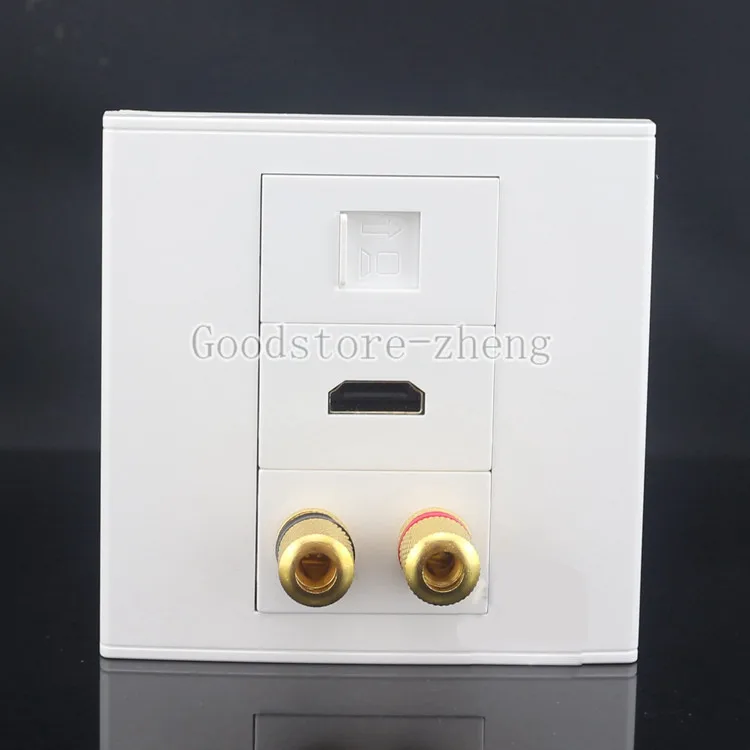 1 динамик 2 переплетенных столба типа банан + HDMI RJ45 Cat5e LAN аудио Настенная пластина |