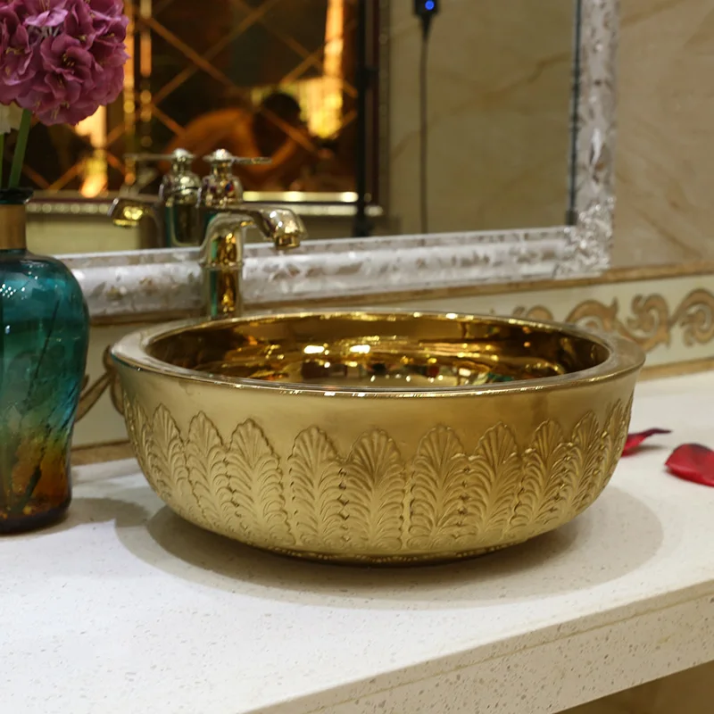 

Jing Yan face Jingdezhen ceramic art basin stage basin wash basin wash basin art golden leaves