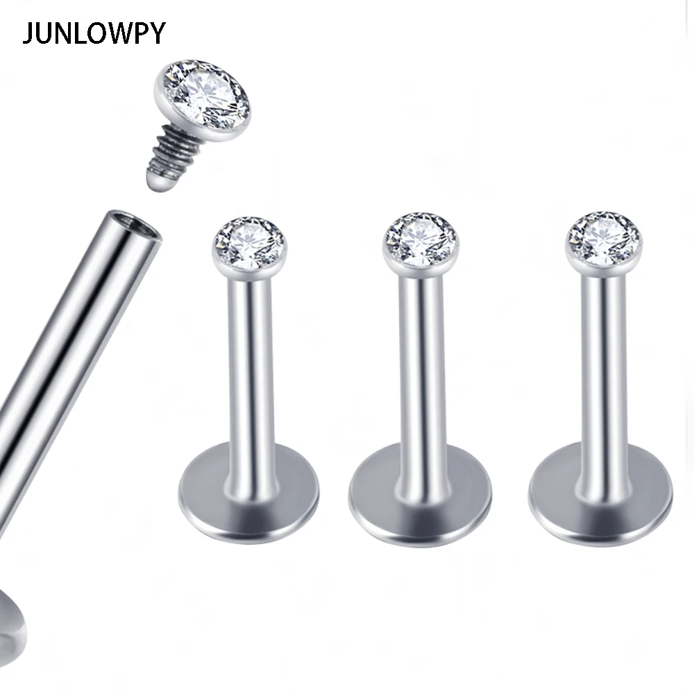 JUNLOWPY Fashion labret ring  free shipping 120pcs/lot body piercing jewelry stainless steel clear lip stud 1.2*6/8/10*2mm