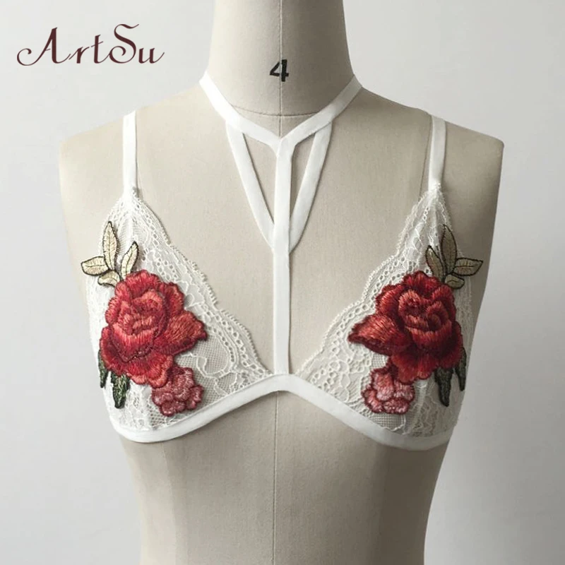 ArtSu сексуальный чокер кружевной топ Цветочная вышивка отжимать Bralette женские