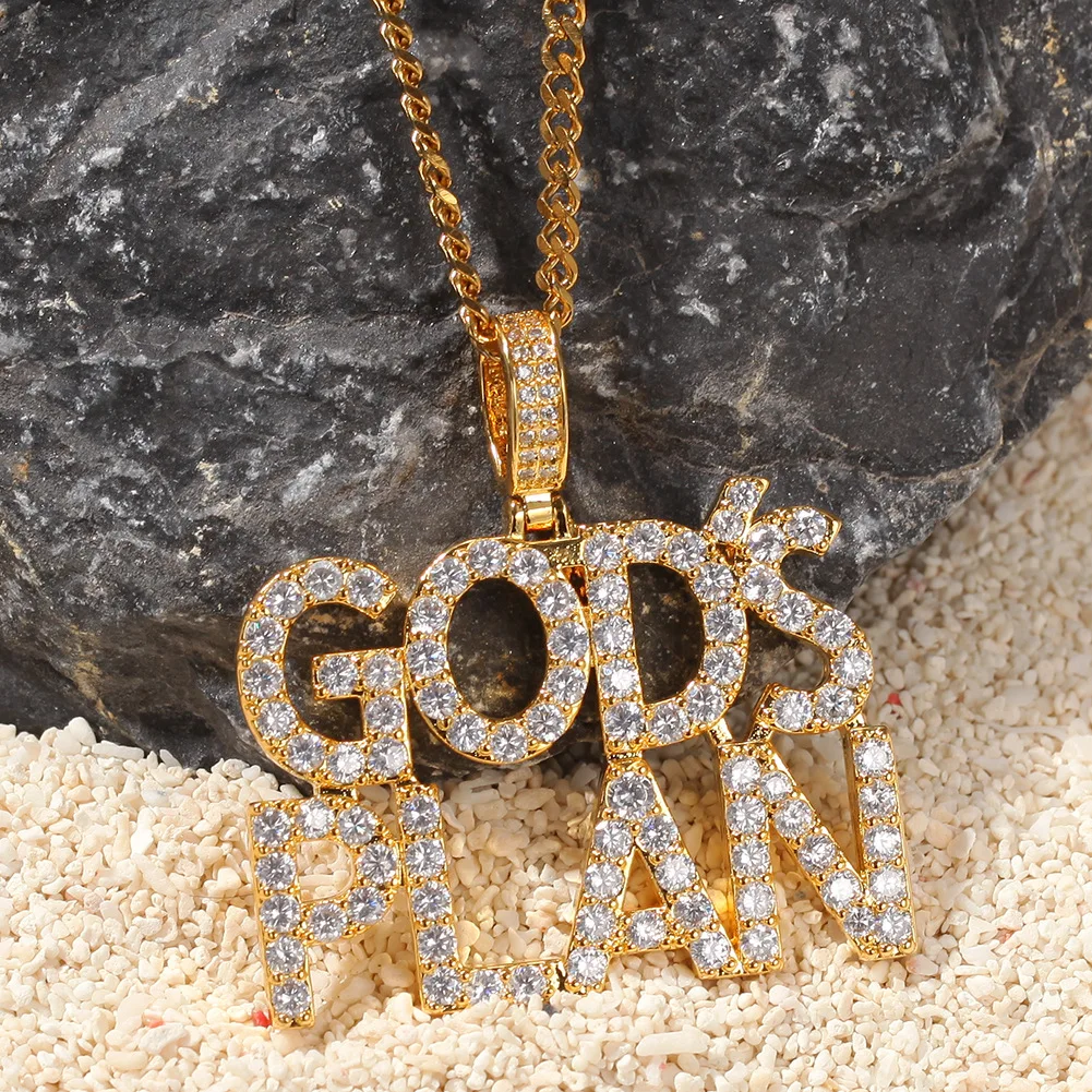 Мужская трендовая подвеска в стиле хип-хоп с цирконием и надписью GodsPlan God's Plan Европа и Америка, мужские Модные аксессуары
