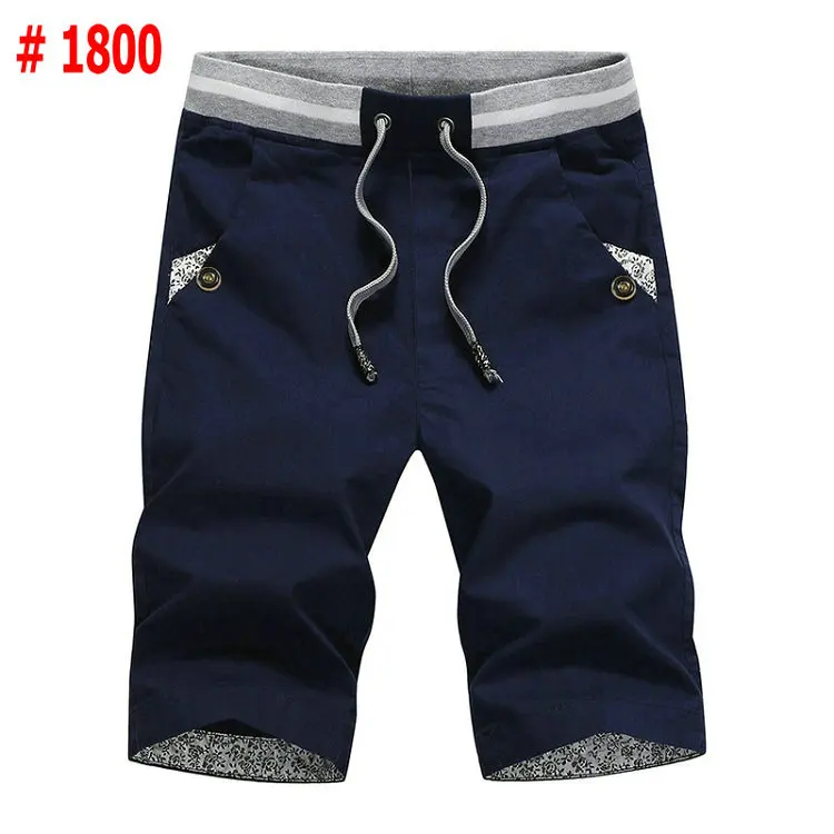 1800 Dark Blue Летние однотонные повседневные мужские шорты-карго, шорты размера плюс 4XL, пляжные шорты, M-4XL, стильная уличная одежда, эластичная резинка на талии - Цвет: 1800 Dark Blue