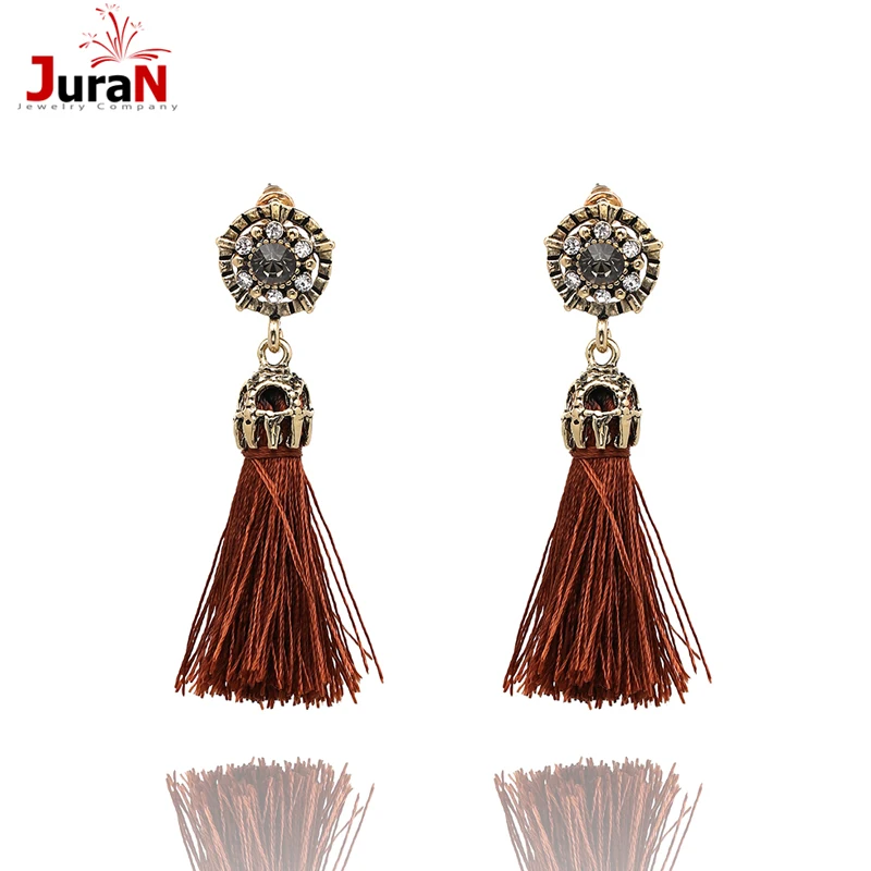 

JURAN Vintage Design Colorful Tassel Statement Earrings 2022 New Summer Fashion Rope Fringe Earrings Party Girls For Women