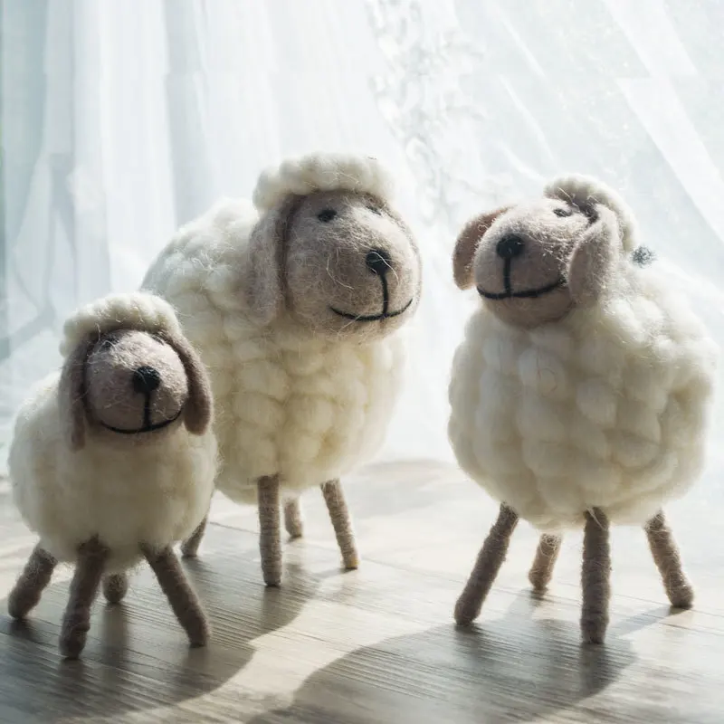 Genuine Northyle cute mini sheep wool miniature sheep craft figurine home decoration accessories christmas gift - Цвет: White Set