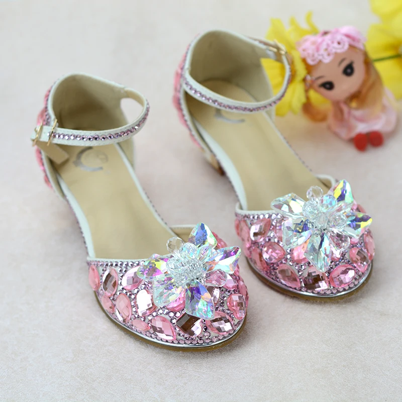 Обувь с украшением в виде кристаллов Детское платье принцессы для девочек