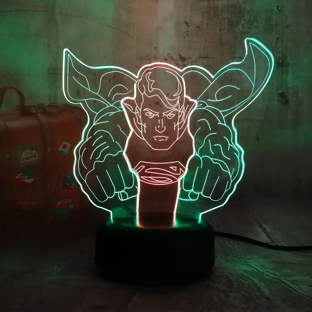 Новый светодиодный ночник Супермена Flying 3D RGB смешанный двойной цвет 7 цветов