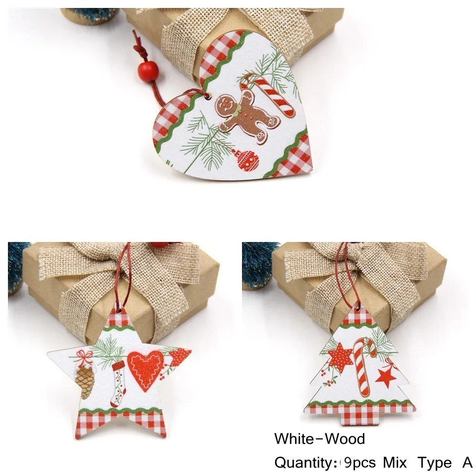 9PCS-W-Mix A Хит! 9 шт./лот, рождественские деревянные подвески, украшения, поделки из дерева, украшения для рождественской елки, украшения для рождественской вечеринки, подарки - Цвет: 9PCS-W-Mix A
