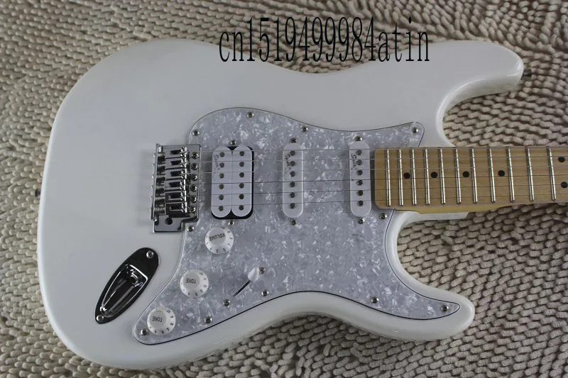 Hardcase high quality rosewood fingerboard 6 string strat White pearl guard electric guitar | Спорт и развлечения