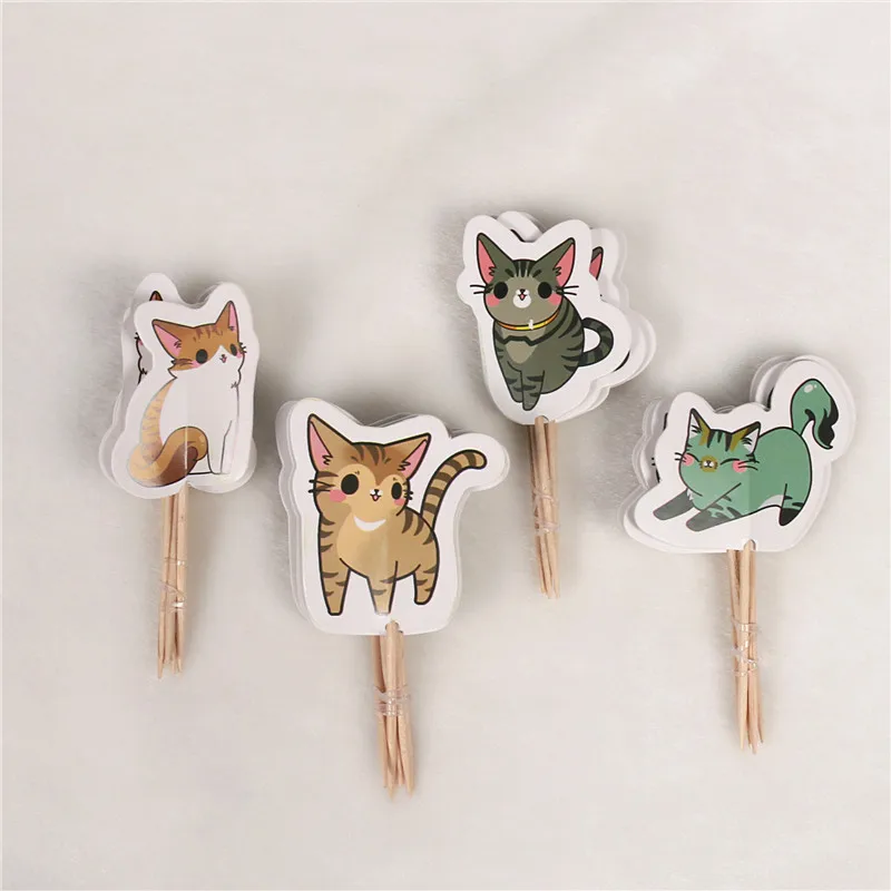 24 шт./компл. прекрасный кот украшения для капкейков мороженое торт топперы