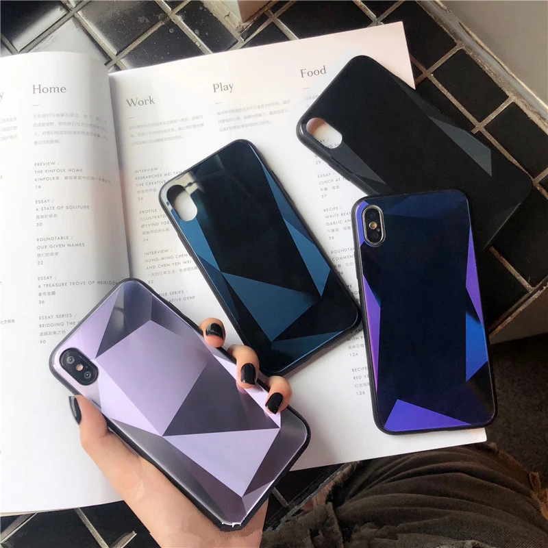 3D Diamond Mirror Glass Phone Case For iPhone 7 8 6 6s Plus X XS Max XR Shiny Prism Bling Huawei P20 Pro Honor 10 |