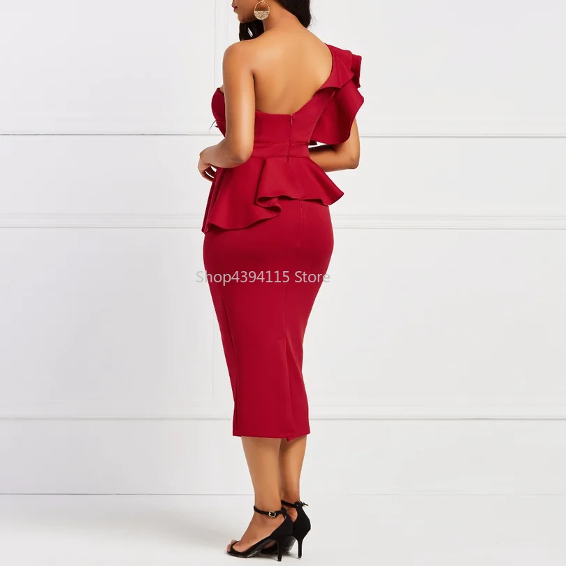 Для женщин одно плечо с открытой спиной Bodycon плиссированные плотно оборками