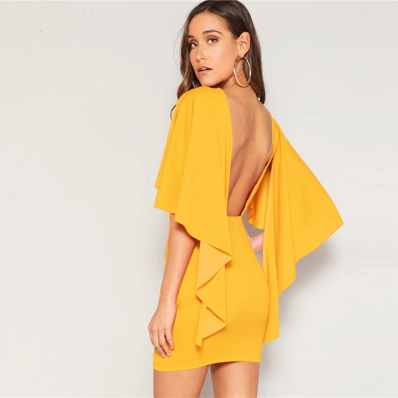 SHEIN Платье С Асимметричным Рукавом И Открытой Спинкой Сексуальное Летнее Элегантное Платье