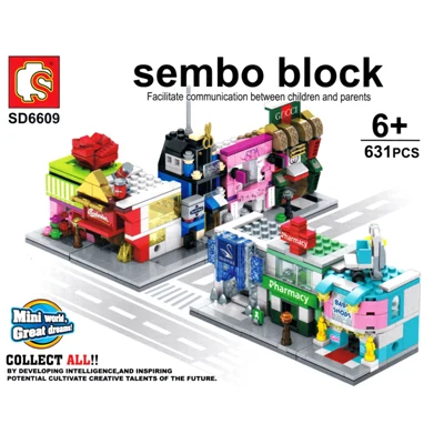 Sembo Mini City Street Coffe шоколадные напитки магазин продуктов питания Ресторан DIY набор блоков Кирпичи строительные игрушки для детей без коробки - Цвет: Set B