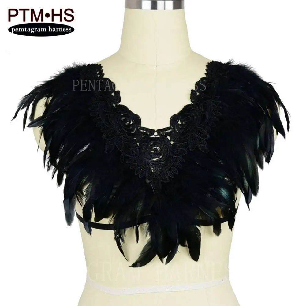 Black O0478 Фестиваль Fearhers эполета Крылья Ангела Связывание плечо отрегулировать размер спины рейв носить женские эротические БДСМ Бурлеск сжигание корсет - Цвет: Black O0478