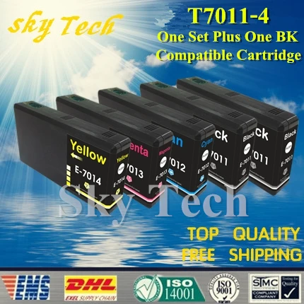 Один комплект и один совместимый картридж BK для T7011-T7014, для Epson WP-4000 WP-4015DN WP-4095DN WP-4500 WP-4515DN и т. д.