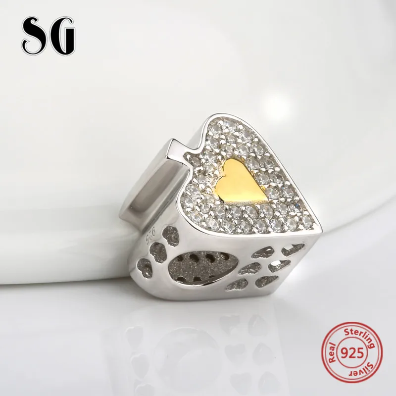 SG милые Cz Любовь лопаты K Бусины Fit pandora талисманы браслеты стерлингового серебра