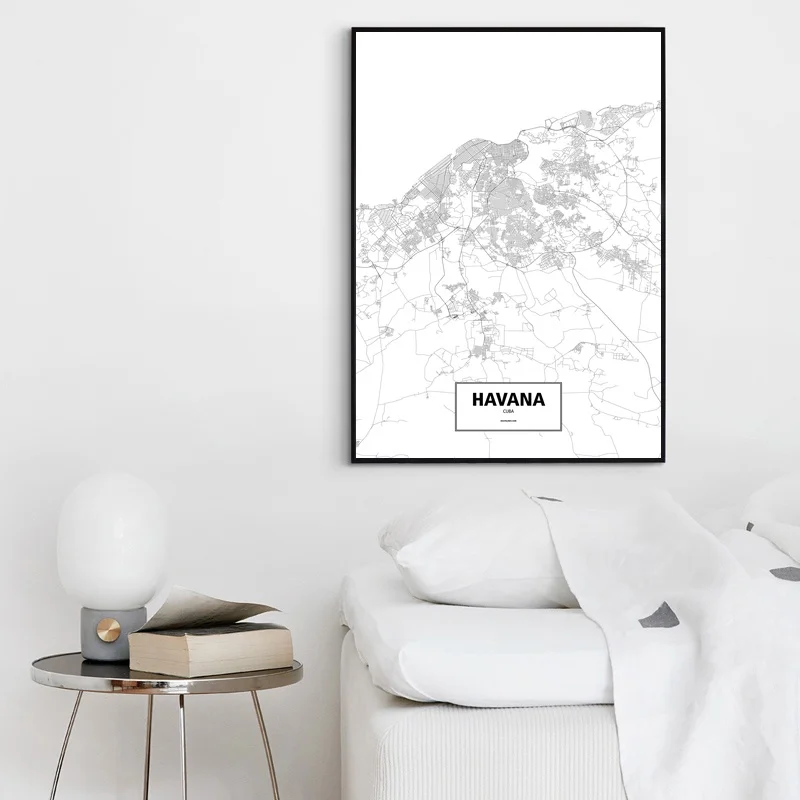 Havana Cuba Black White Custom World City Map Poster Canvas Print Nordic Style Wall Art Home Decor | Дом и сад