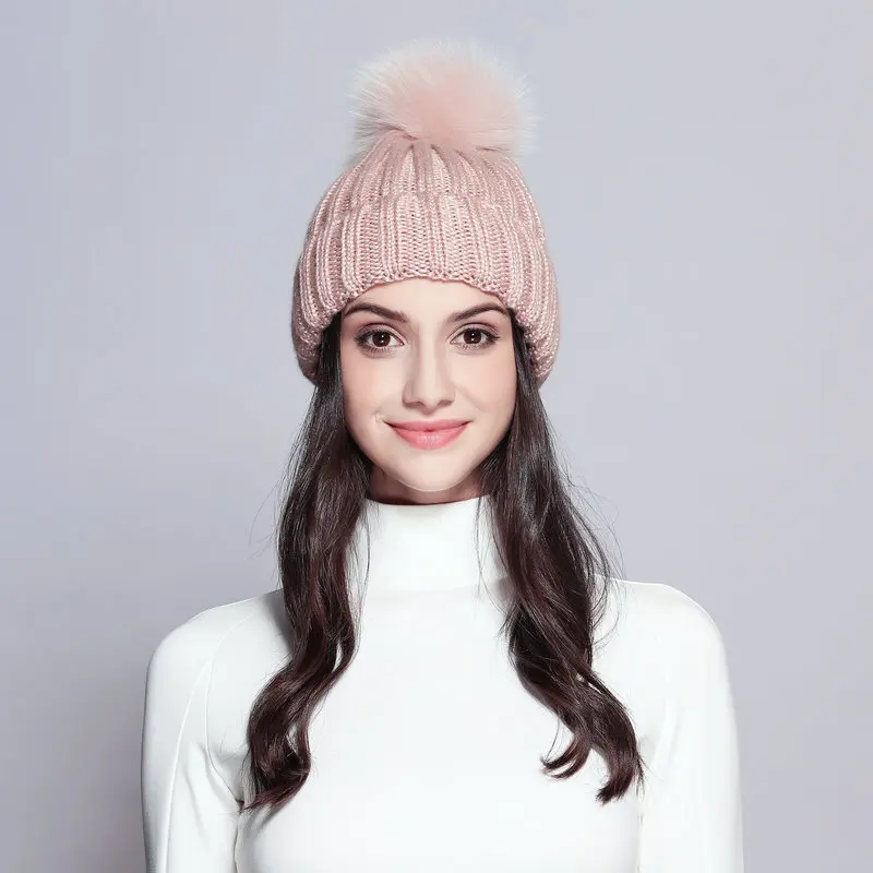 Вязаный шерстяной Лыжная Шапка кэжуал с помпоном gorros толстые однотонные цвета