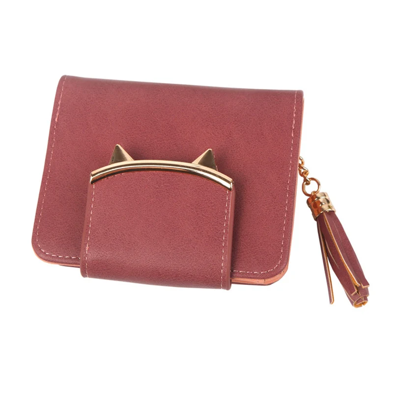 Women Cat Ears PU Leather Tassel Wallet Short Mini Womens Wallets Purse for Money Credit Cards OH66 | Багаж и сумки
