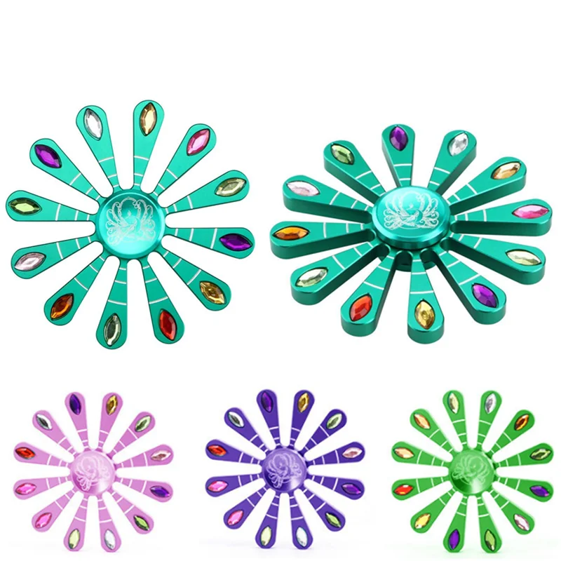 Colorful Peacock Alloy Metal Fidget Spinner Hand Finger Anti Stress Toys Rhinestone Beautiful Gift | Игрушки и хобби