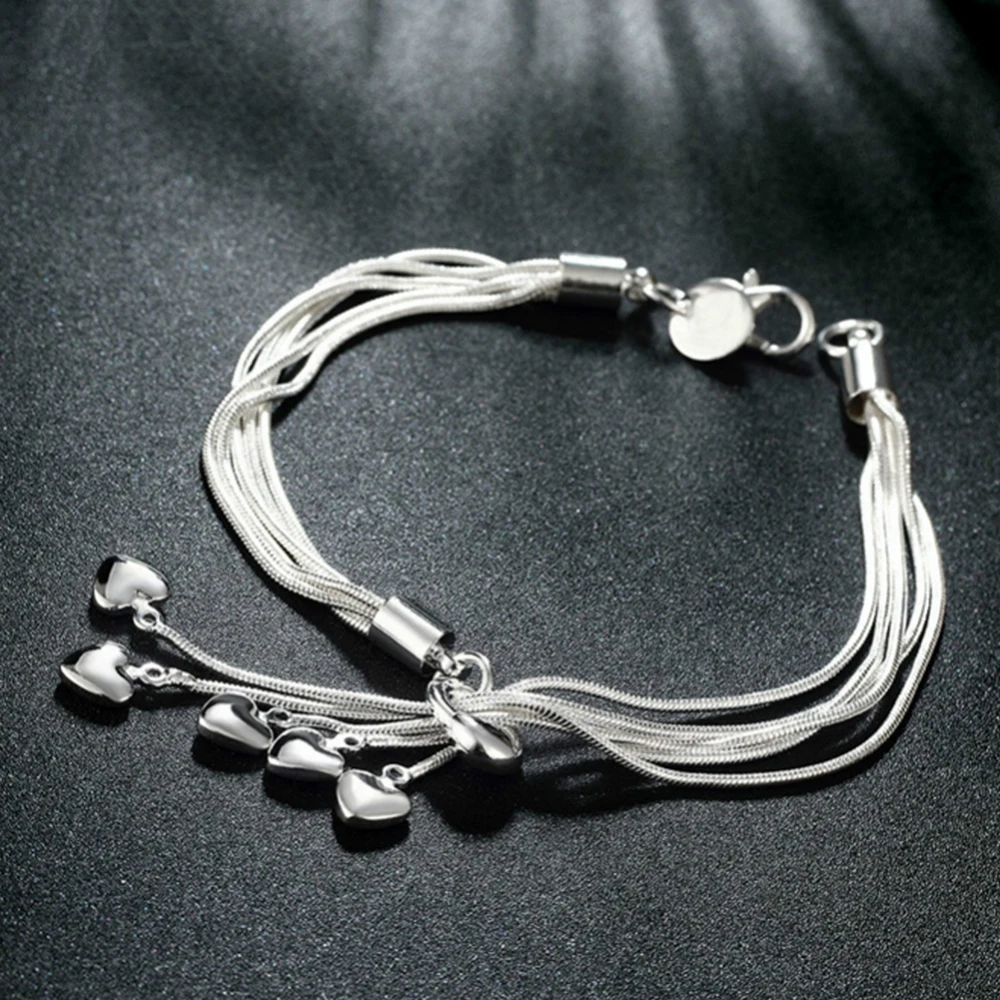 Женский браслет из серебра 925 пробы с подвеской в форме сердца|Браслеты| |