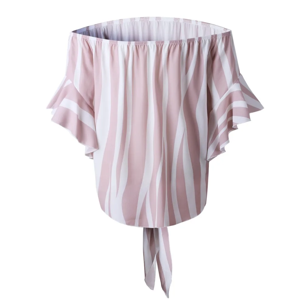 2019 New Arrive Off Shouder Slash Neck Stripe Print Blouse Fashion Tops Women's Autumn Ladies Casual Loose Shirt | Женская одежда