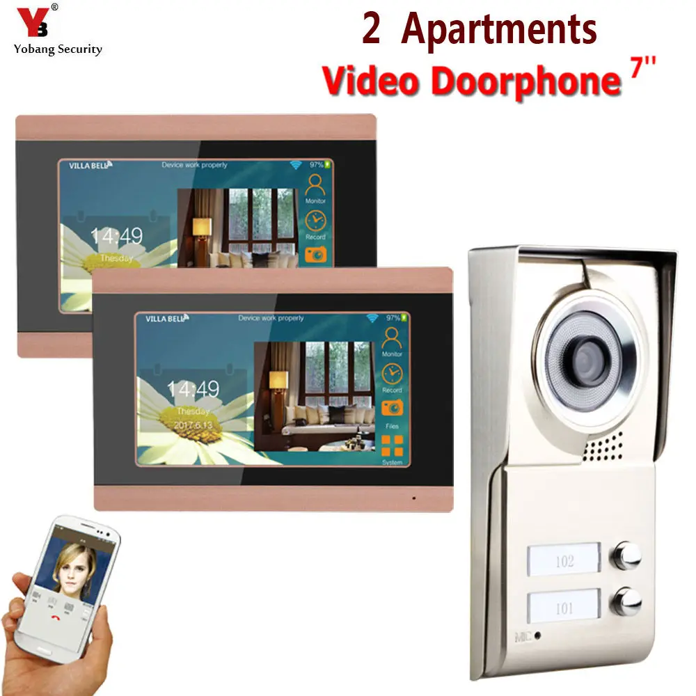 B KIT YobangSecurity 7 дюймов проводной Wi Fi квартиры телефон видео домофон системы RFID IR-CUT HD 1000TVL камера с 2 семья - Цвет: B KIT