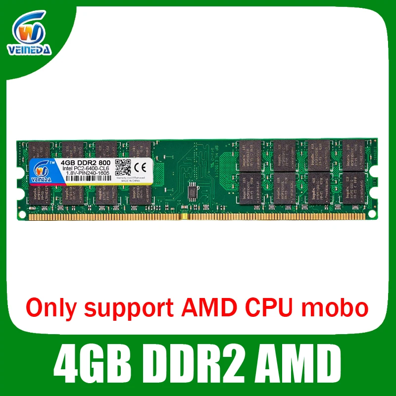 VEINEDA 4G DDR2 800/667 4 Гб оперативной памяти рабочий стол amd mobo совместимая ram ddr2 pc2 6400|ram