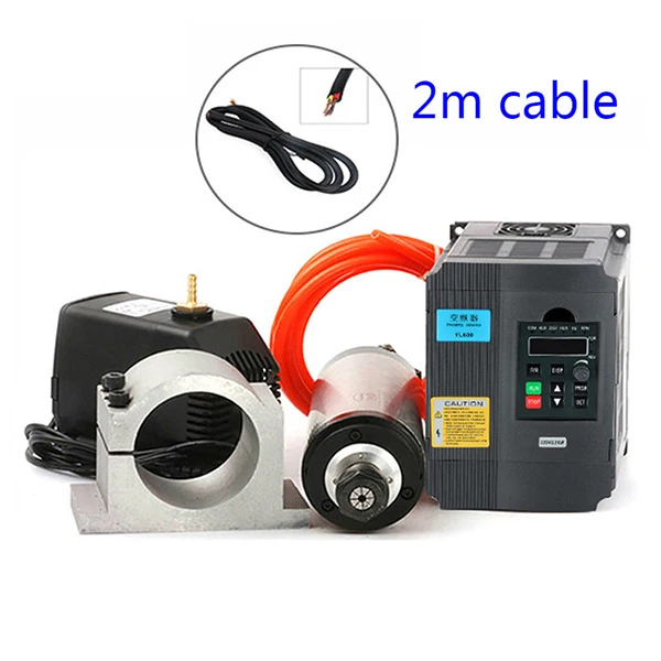 with 2m cable 2.2KW шпиндель с водяным охлаждением комплект фрезерный мотор шпинделя с ЧПУ 2.2KW VFD инвертор 80 мм Зажимная труба водяного насоса 13 шт. ER20 для фрезерного станка с ЧПУ - Цвет: with 2m cable