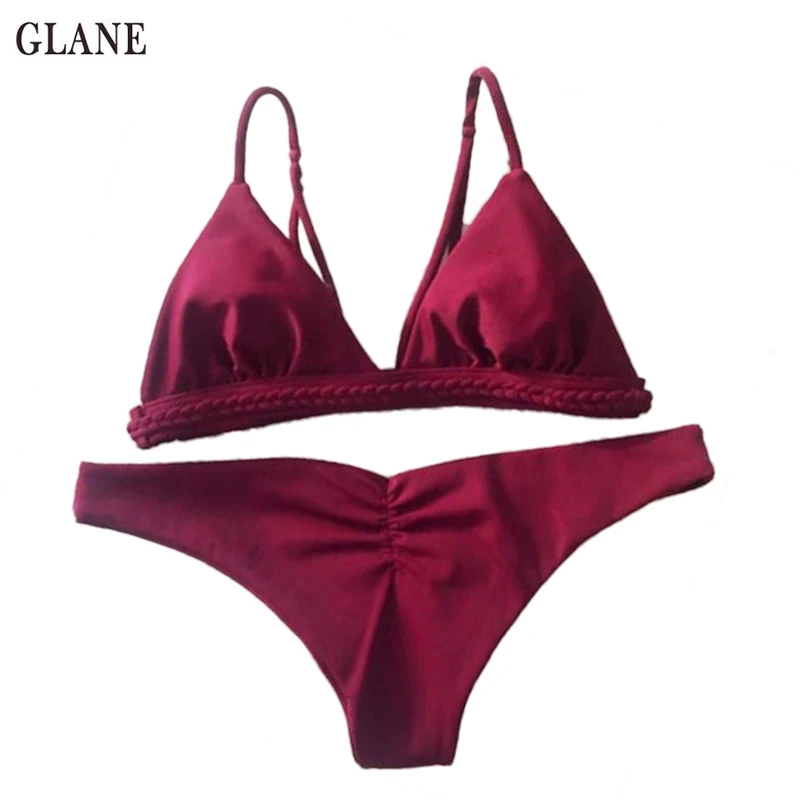 Женский купальник с блестками комплект бикини пуш-ап из 2 предметов однотонный