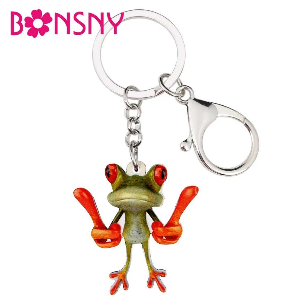 Bonsny акриловый мультяшный брелок для ключей в виде большого пальца лягушки кольцо