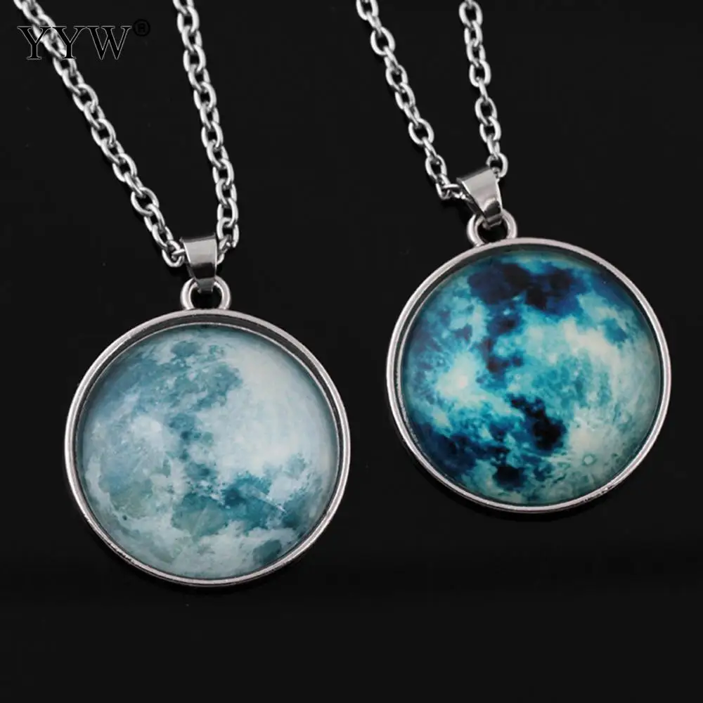 Glass Dome Lunar Eclipse Necklace Luminous Jewelry Full Moon Pendant Glow In The Dark Women Men Gift | Украшения и аксессуары