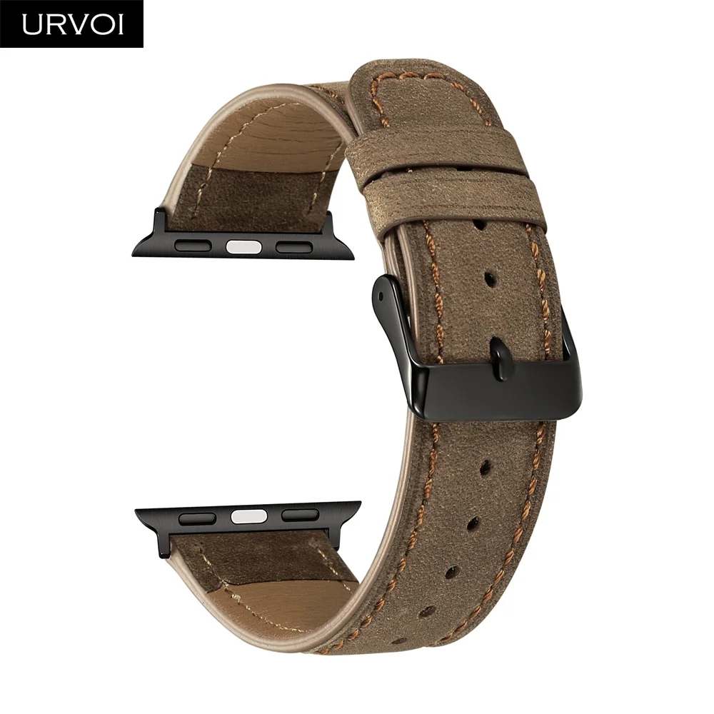 Coffee Ремешок URVOI для apple watch series 5 4 3 2 1 кожаный ремешок для iwatch с черной пряжкой мягкая и удобная телячья кожа 40 44 мм - Цвет ремешка: Coffee