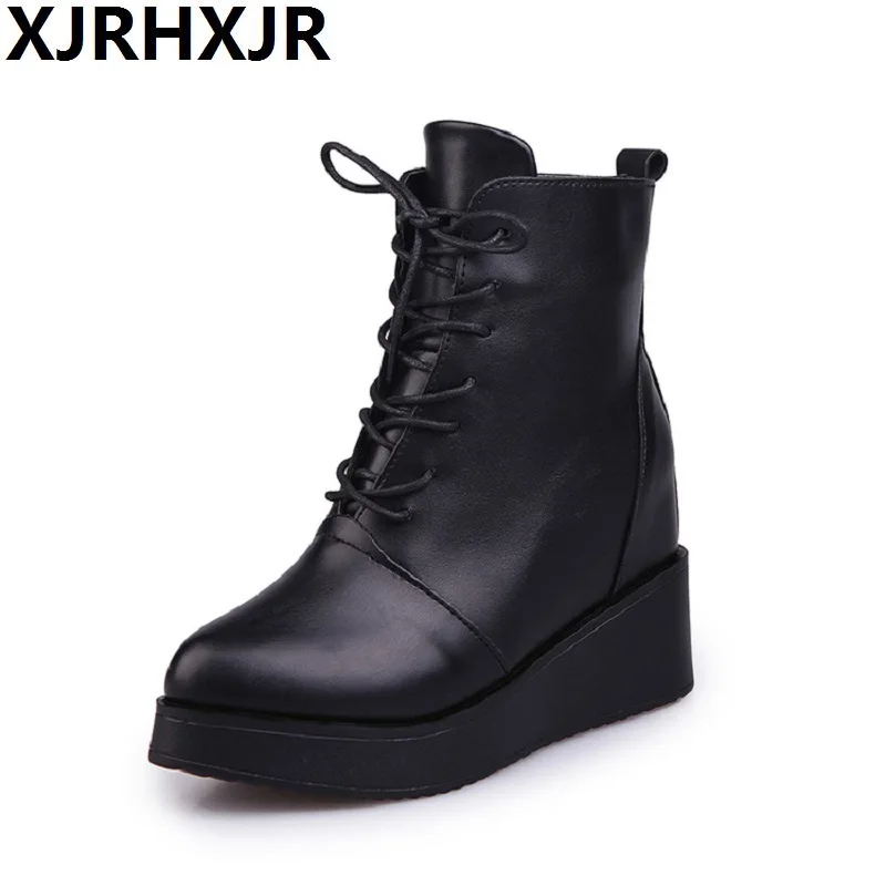 Ботильоны XJRHXJR женские кожаные мотоциклетные полусапожки на платформе со