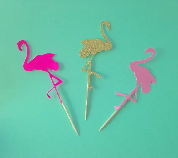 

Flamingo glittery Bridal Shower Cupcake Toppers Food Picks toothpick wedding Valentines Day birthday party decorations