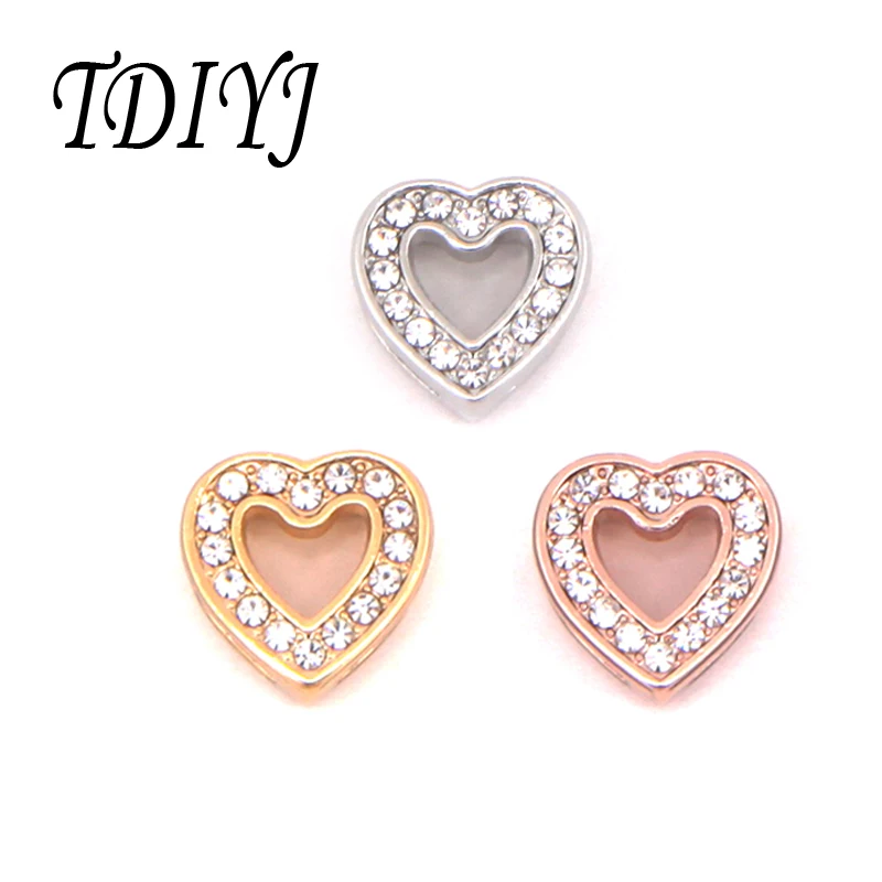

TDIYJ Newest Crystals Heart Slide Charms fit on 8mm Keeper Mesh Wrap Bracelet for Women Jewelry Bracelet Charms 6pcs/lot