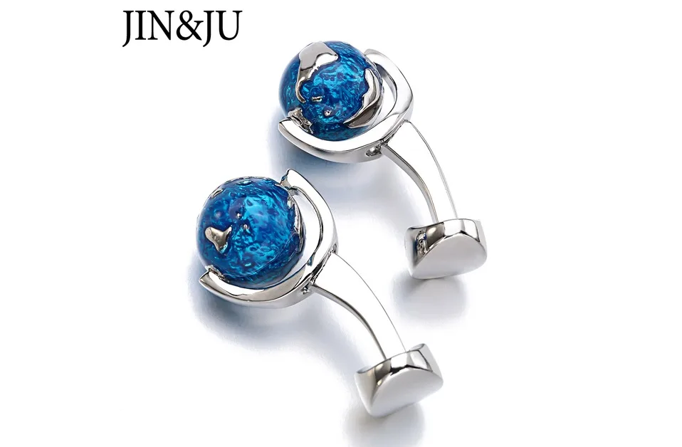 JIN& JU модные глобус Запонки в виде земного шара синий вращающийся глобус Планета Земля Карта мира Рождественский подарок для мужчин Запонки Gemelos