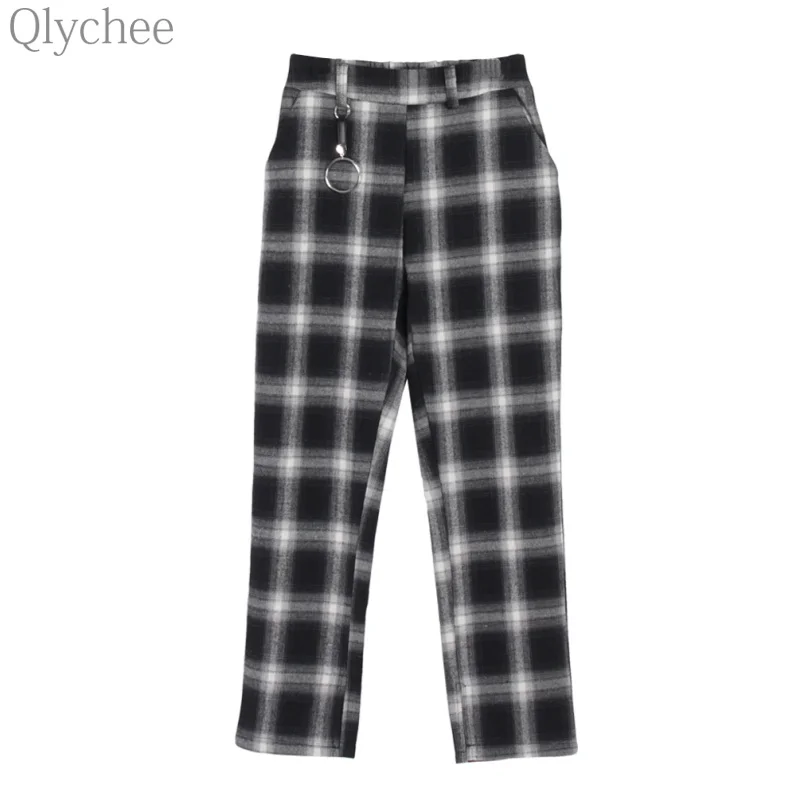 Qlychee Ulzzang консервативный стиль Harajuku женские брюки с боковыми разрезами кольцо