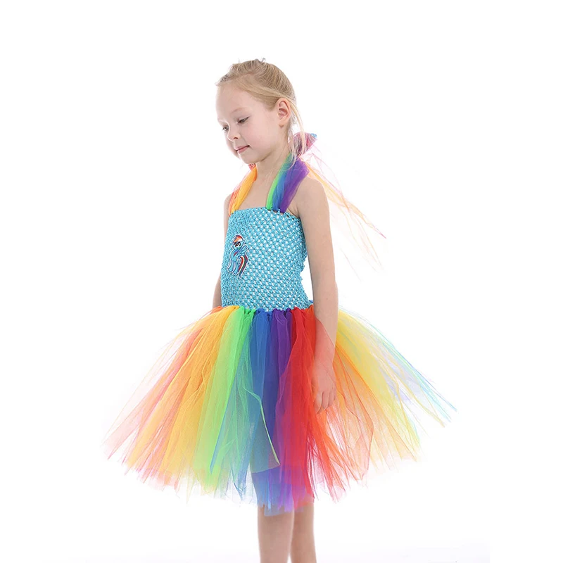 2020 New Style Unicorn Dress Kids Girls Princess Tutu Knee-Length Dresses Pastel Rainbow Flower Girl Birthday Part | Тематическая
