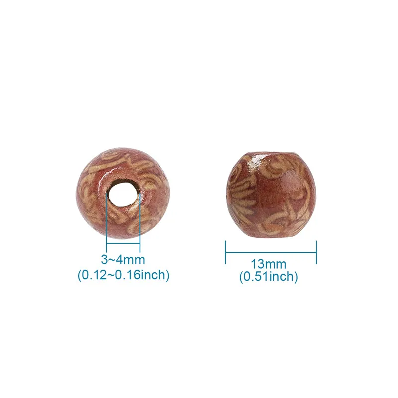 

300pcs/Bag Mixed Color Printed Round Wood Beads for jewelry making DIY bracelet necklace accessories 13x12mm, Hole: 3~4mm F70